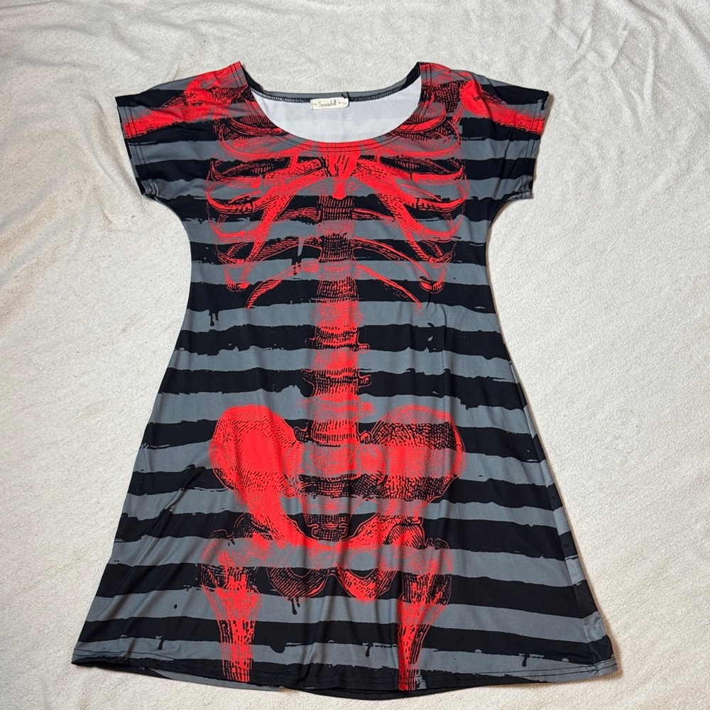 Edgy Red Skeleton Print Mini Dress